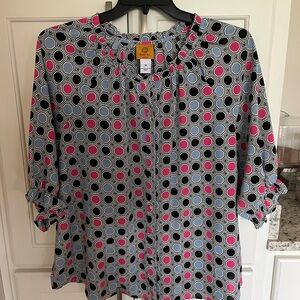 Ruby Rd. Black and Pink Geometric Blouse